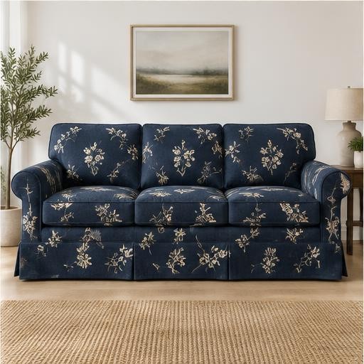 Lexia Embroidered, indigo sofa cover
