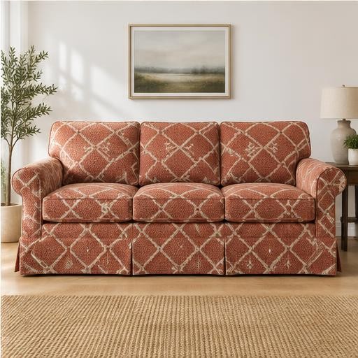 Sakura Geometric, terracotta sofa cover